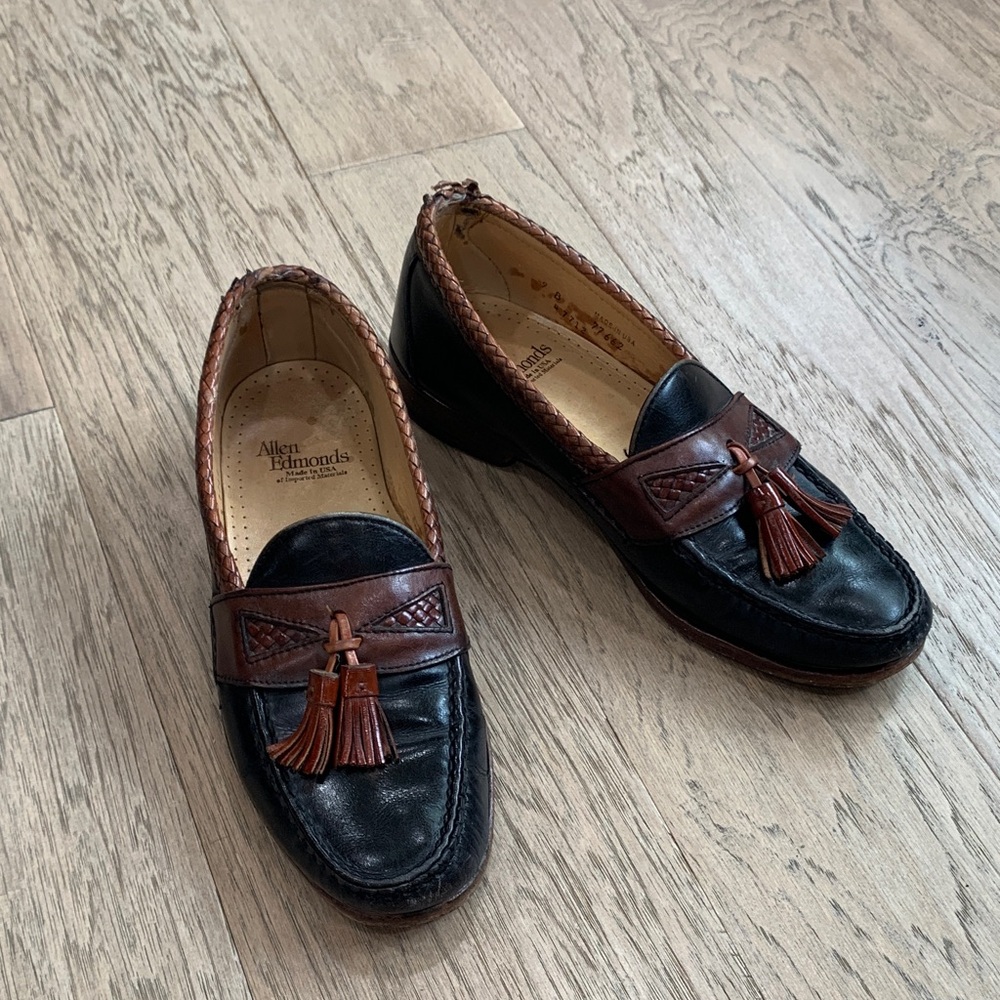 Allen Edmonds Maxfield Black and Brown Tassel Leather Loafers Size 9